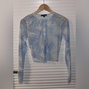 Sheer Button Down Shirt in Blue and White